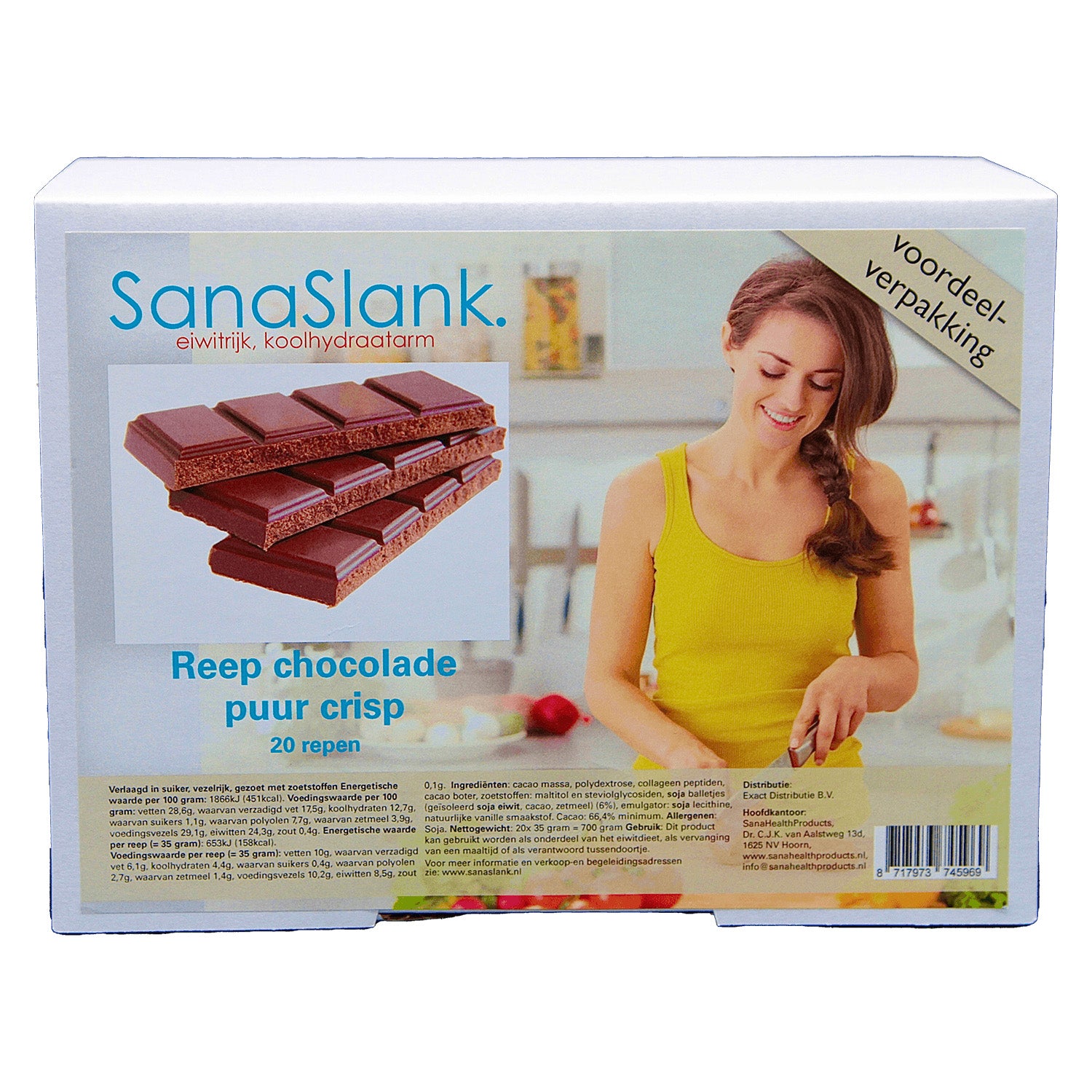 SanaSlank XXL voordeel Reep Chocolade puur crisp (20 repen)