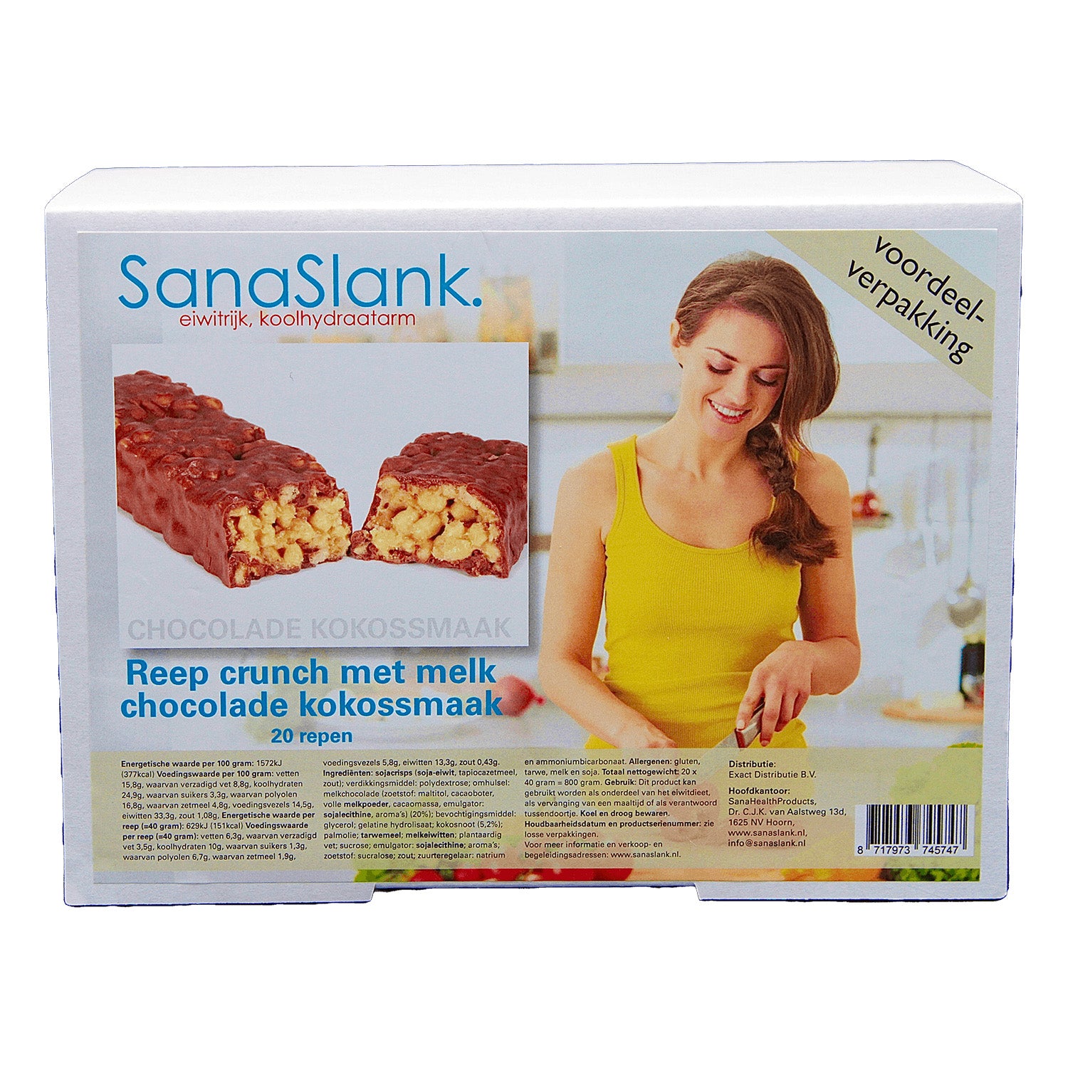 SanaSlank XXL - Proteïne Repen crunch met melkchocolade-kokossmaak (20 stuks)