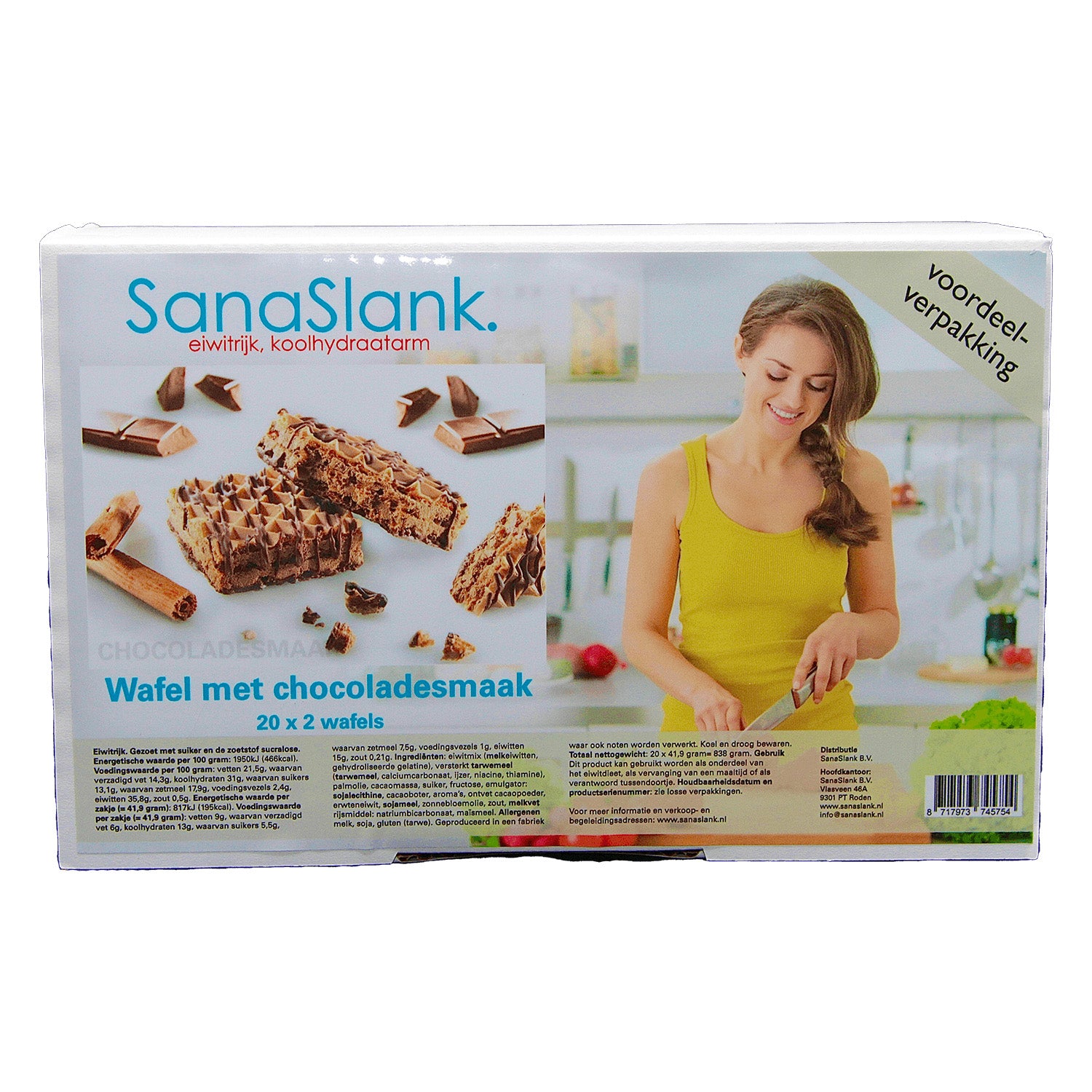 SanaSlank XXL eiwitrijke wafels met chocoladesmaak (20 verpakkingen)